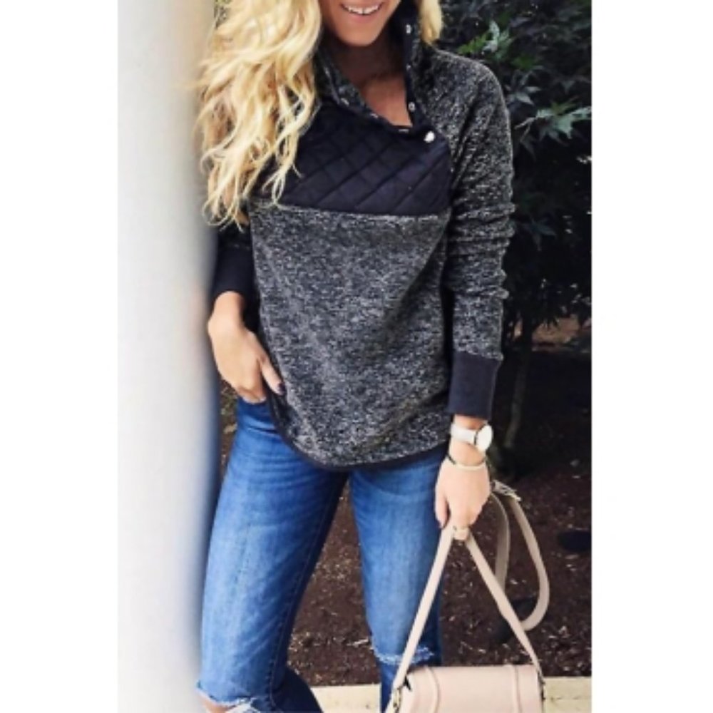 Sweatshirt Collar Patchwork Blue  & Gray